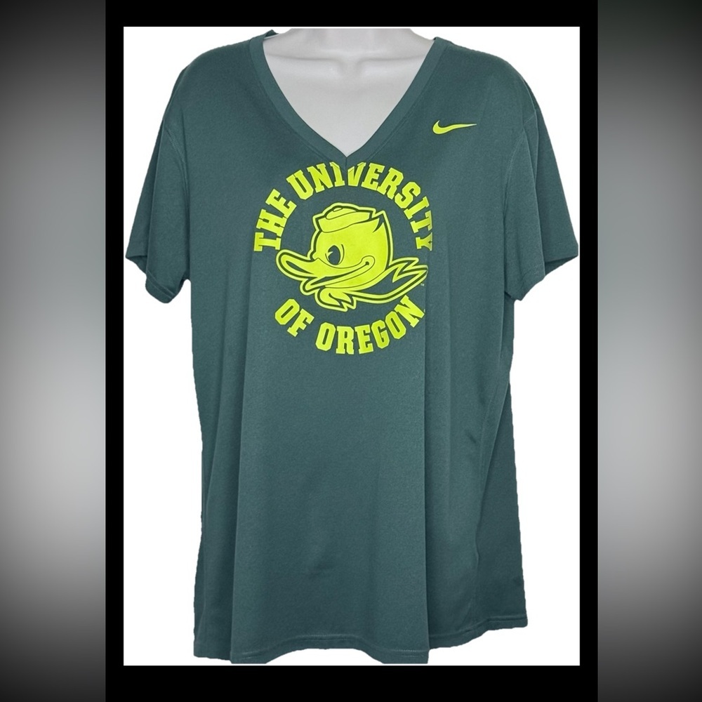 Nike Shirt Women's XL Green Dri-Fit University Of Oregon Ducks V-Neck T-Shirt
